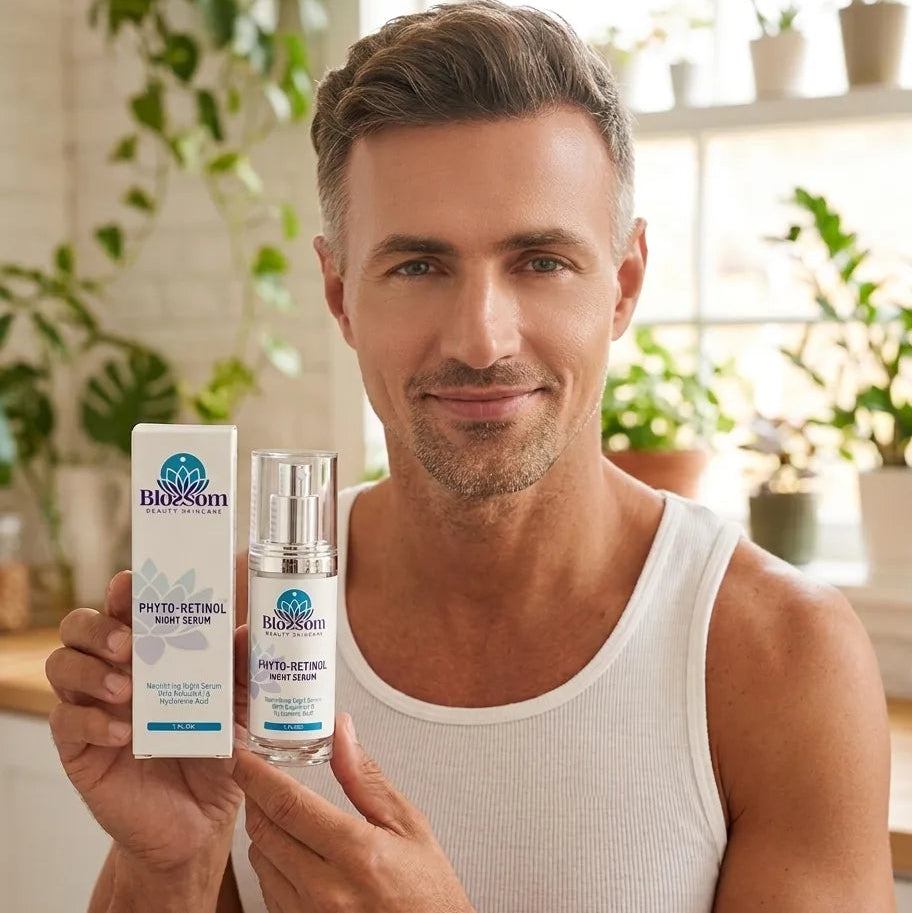 matured man with Retinol of Blossom Beauty Skincare
